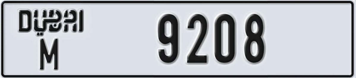 UAE License Plate Dubai M 9208