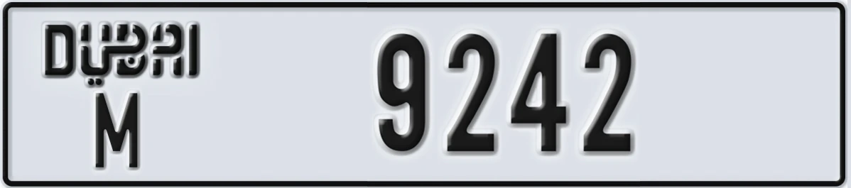 UAE License Plate Dubai M 9242