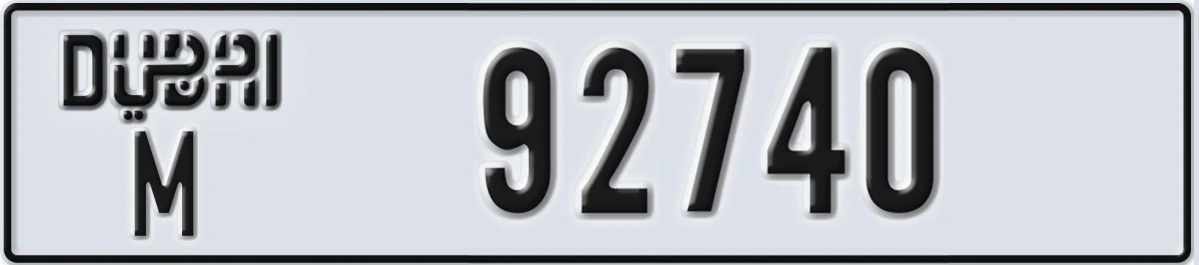 UAE License Plate Dubai M 92740