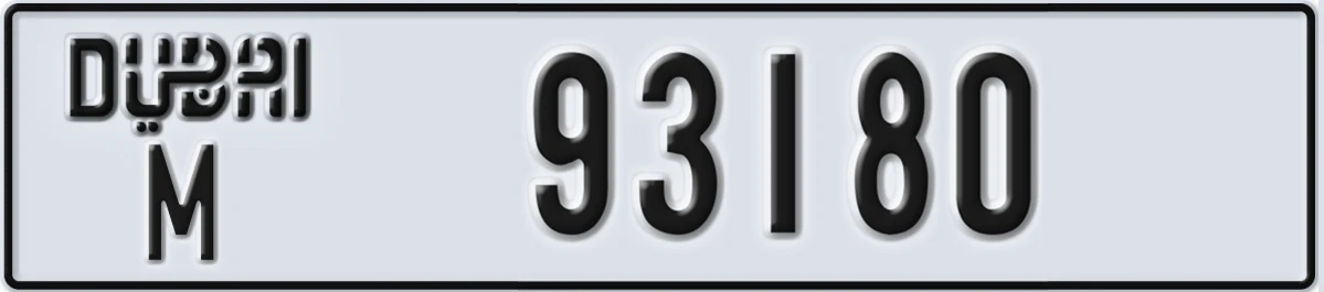 UAE License Plate Dubai M 93180