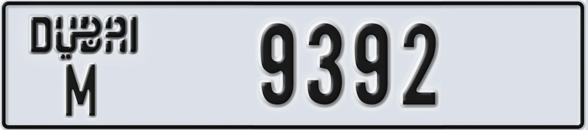 UAE License Plate Dubai M 9392