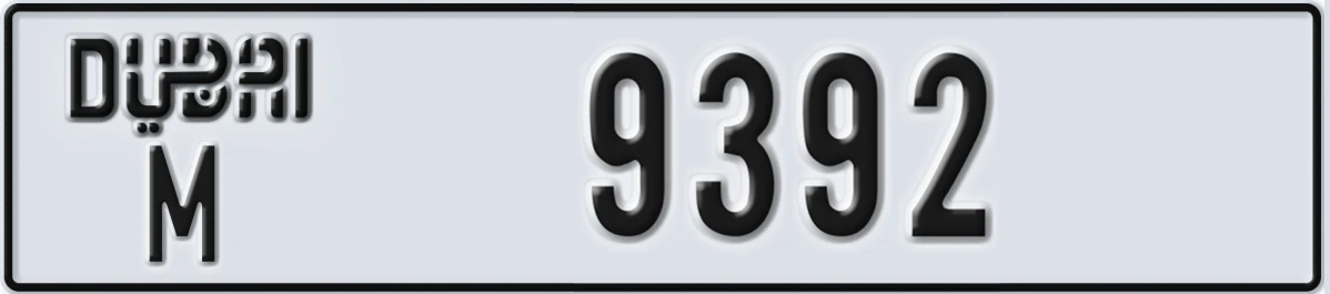 UAE License Plate Dubai M 9392