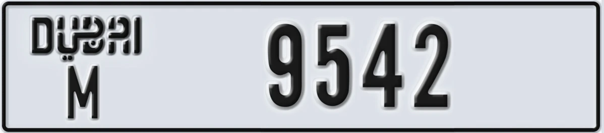 UAE License Plate Dubai M 9542