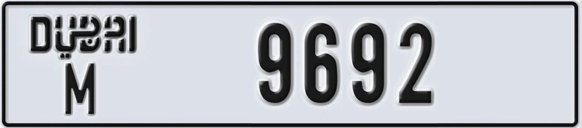 UAE License Plate Dubai M 9692