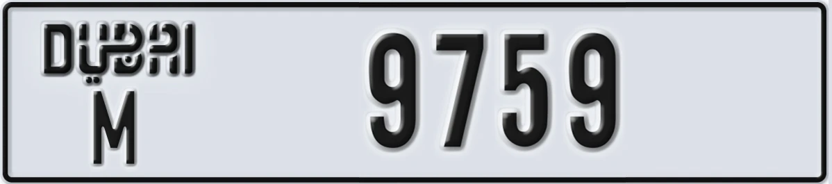 UAE License Plate Dubai M 9759