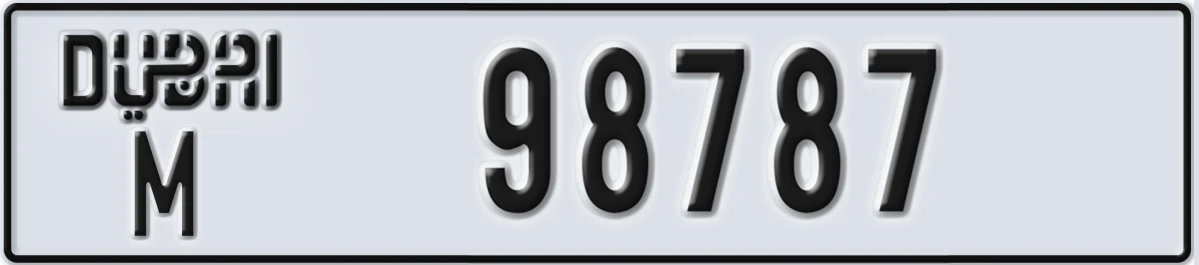 UAE License Plate Dubai M 98787