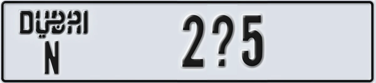 UAE License Plate Dubai N 2X5