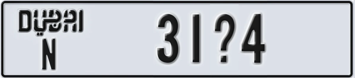 UAE License Plate Dubai N 31X4