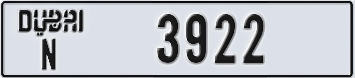 UAE License Plate Dubai N 3922