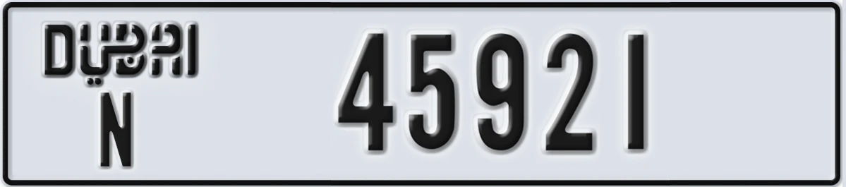 UAE License Plate Dubai N 45921