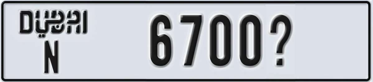 UAE License Plate Dubai N 6700X