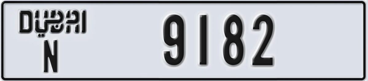 UAE License Plate Dubai N 9182