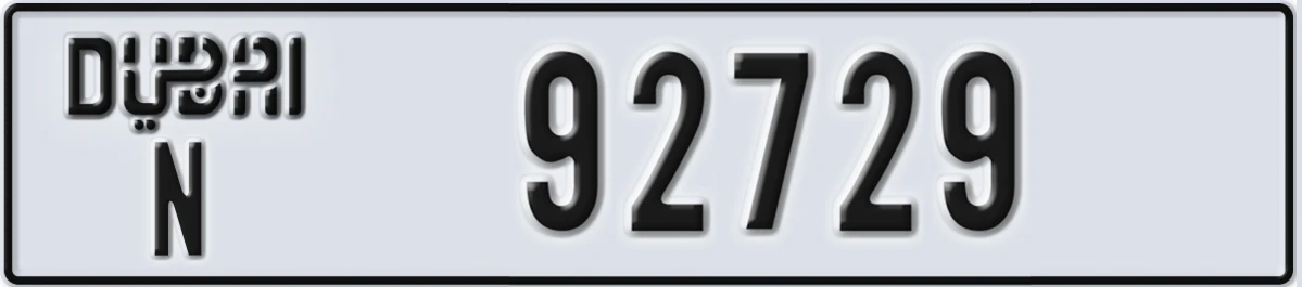 UAE License Plate Dubai N 92729