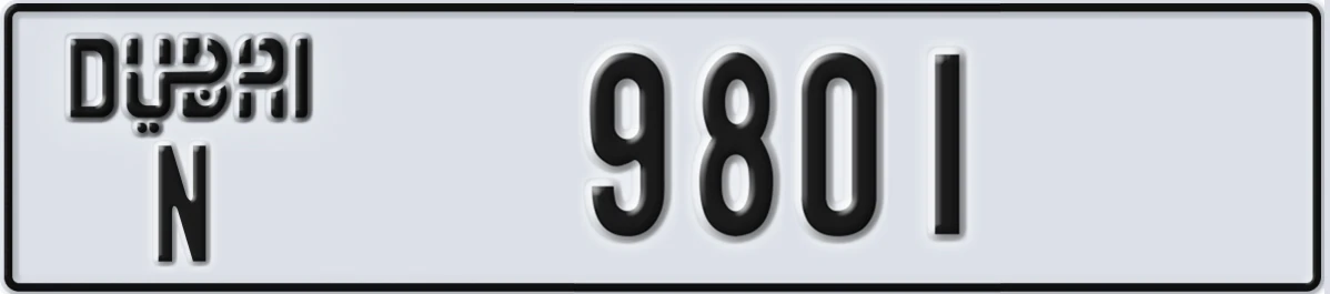 UAE License Plate Dubai N 9801