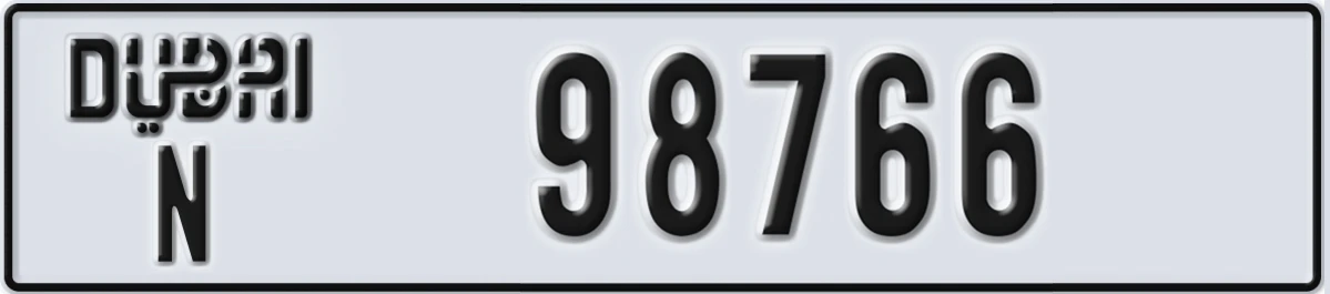 UAE License Plate Dubai N 98766