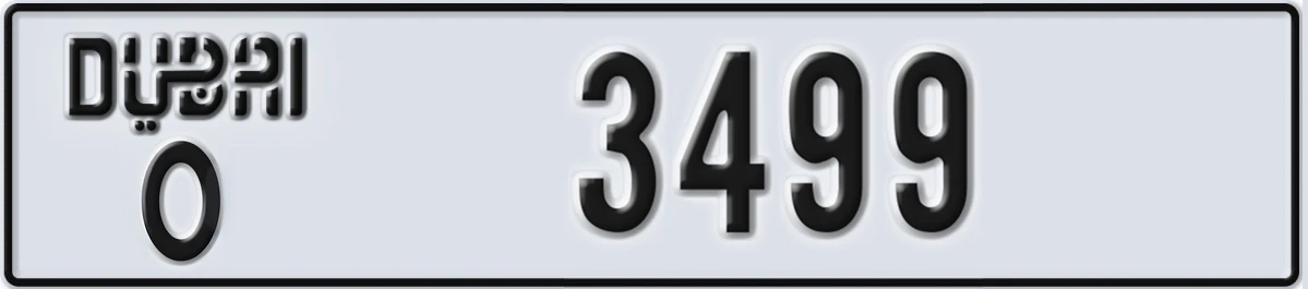 UAE License Plate Dubai O 3499