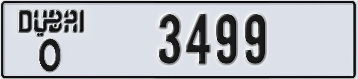 UAE License Plate Dubai O 3499