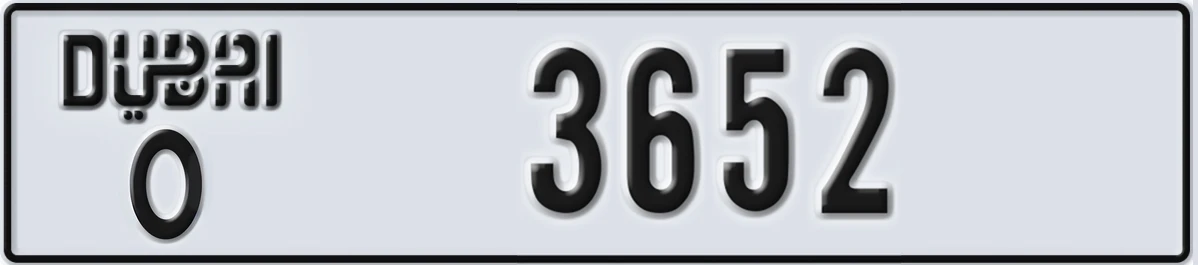 UAE License Plate Dubai O 3652