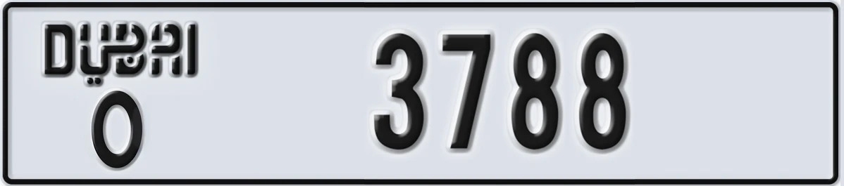 UAE License Plate Dubai O 3788