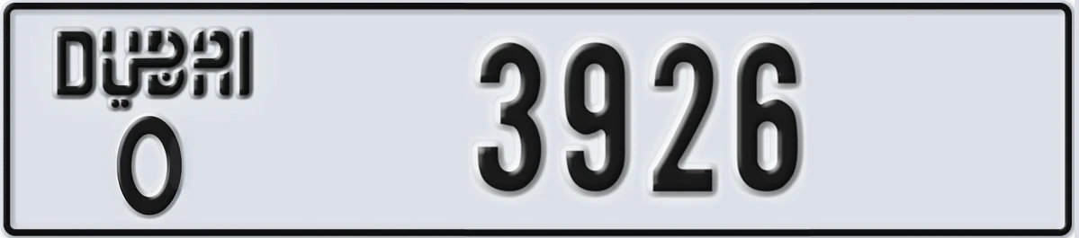 UAE License Plate Dubai O 3926
