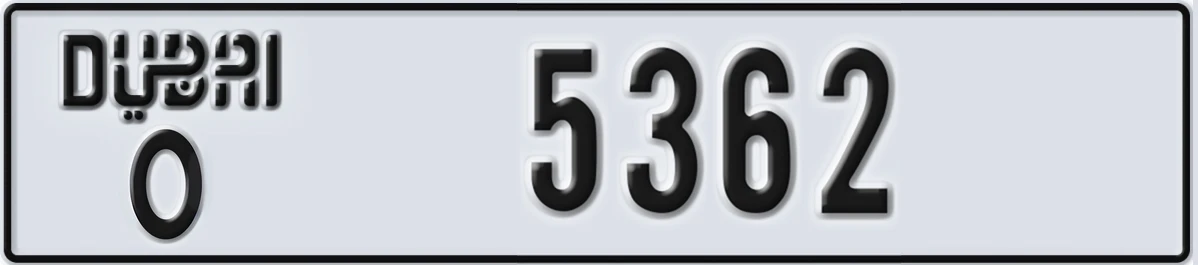UAE License Plate Dubai O 5362