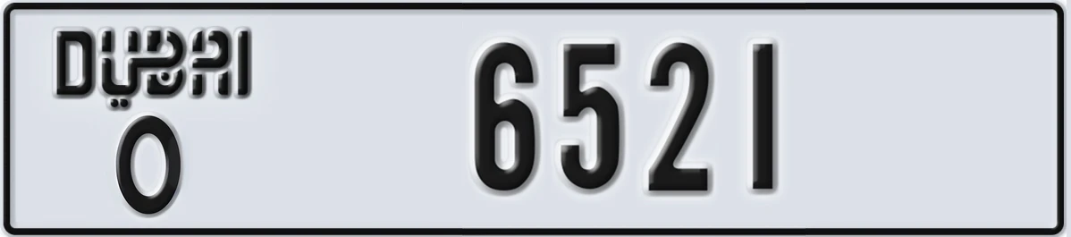 UAE License Plate Dubai O 6521