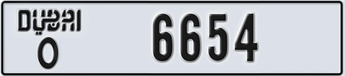 UAE License Plate Dubai O 6654