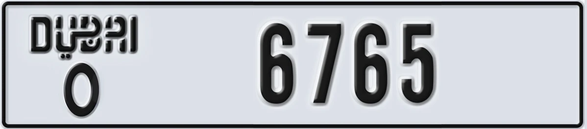 UAE License Plate Dubai O 6765
