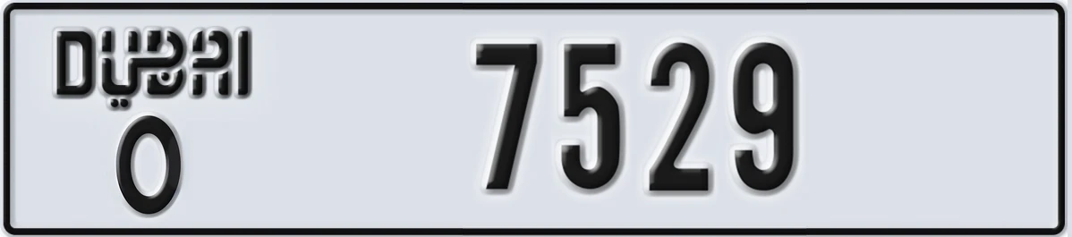 UAE License Plate Dubai O 7529