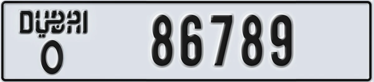 UAE License Plate Dubai O 86789