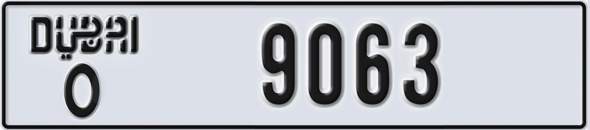 UAE License Plate Dubai O 9063