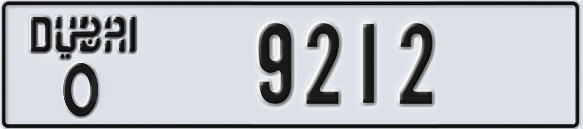 UAE License Plate Dubai O 9212
