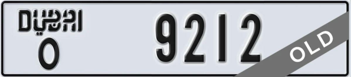 UAE License Plate Dubai O 9212