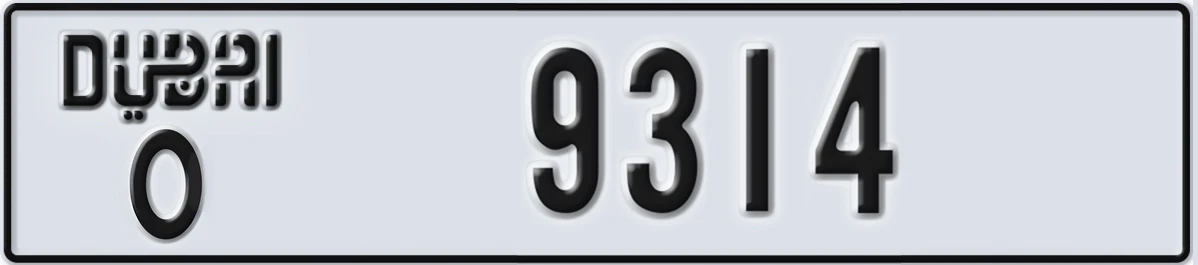 UAE License Plate Dubai O 9314