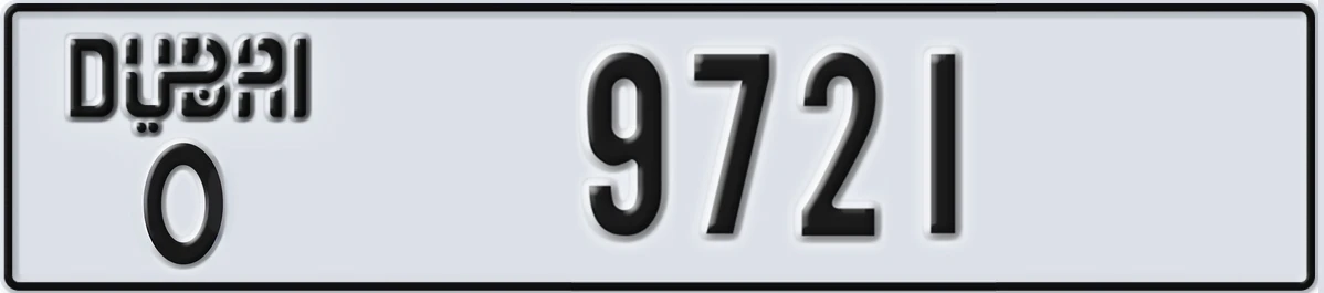 UAE License Plate Dubai O 9721