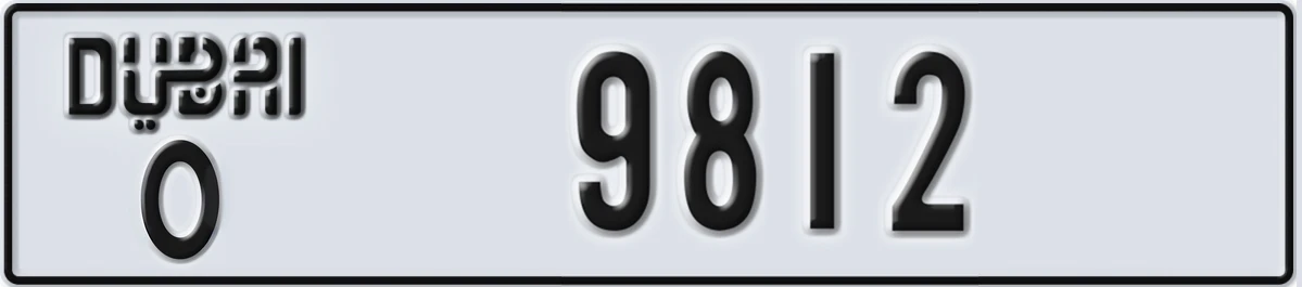 UAE License Plate Dubai O 9812