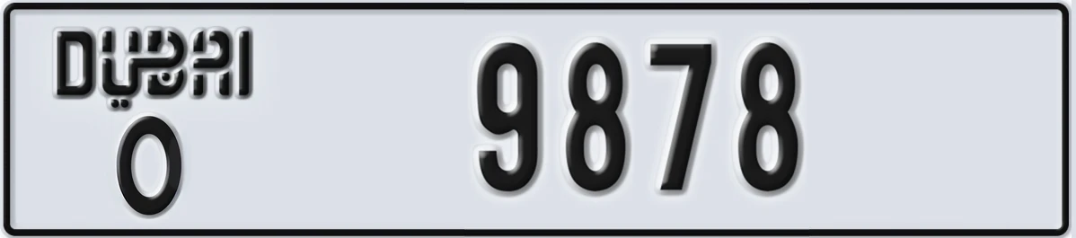 UAE License Plate Dubai O 9878