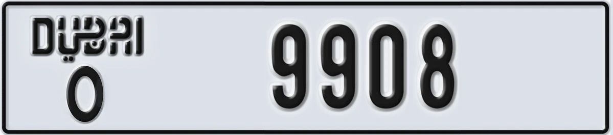 UAE License Plate Dubai O 9908