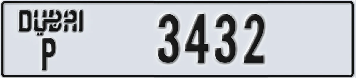 UAE License Plate Dubai P 3432