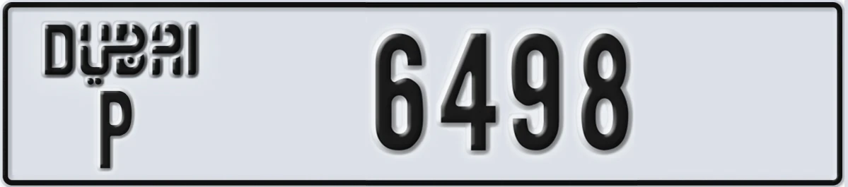 UAE License Plate Dubai P 6498