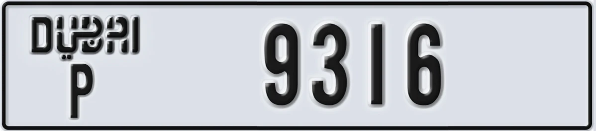 UAE License Plate Dubai P 9316
