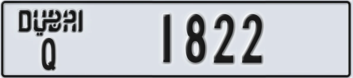 UAE License Plate Dubai Q 1822