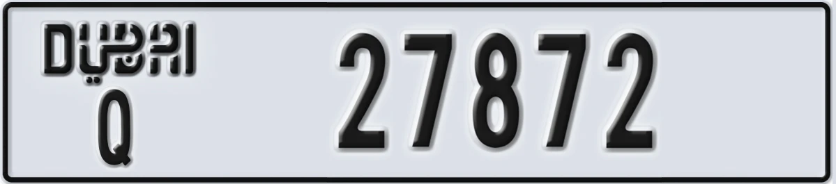 UAE License Plate Dubai Q 27872