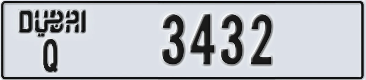 UAE License Plate Dubai Q 3432