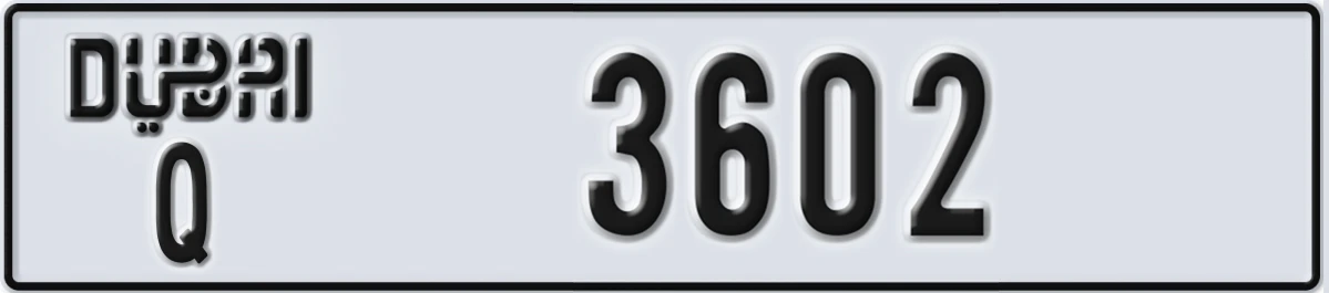 UAE License Plate Dubai Q 3602