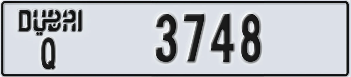 UAE License Plate Dubai Q 3748