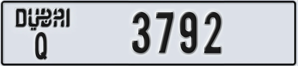 UAE License Plate Dubai Q 3792