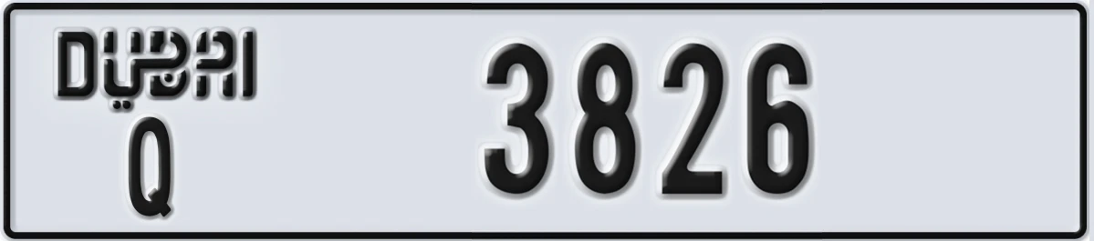 UAE License Plate Dubai Q 3826