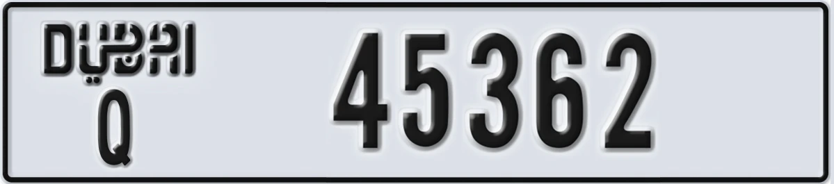 UAE License Plate Dubai Q 45362