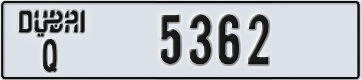 UAE License Plate Dubai Q 5362